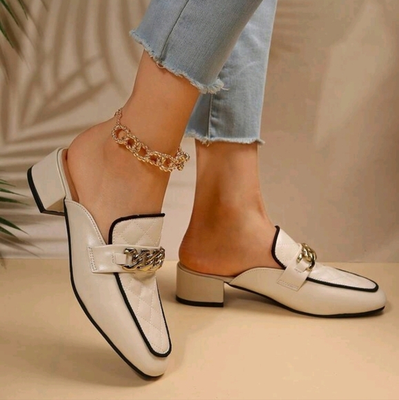 Women Square Toe Mules Shoes Metal Buckle Strap Decor Open-Toed Sandals, Elegant - Picture 1 of 6